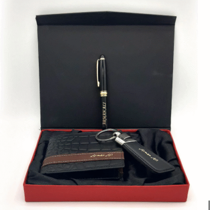 Customized anniversary gift set with engraved wallet, pen, and accessories – elegant gift for husband or boyfriend