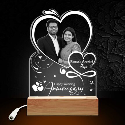 Personalized LED picture frame lamp with couple photo – custom anniversary gift with soft glowing light