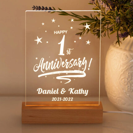 Personalized LED anniversary gift lamp with engraved names and warm light – romantic custom gift for couples
