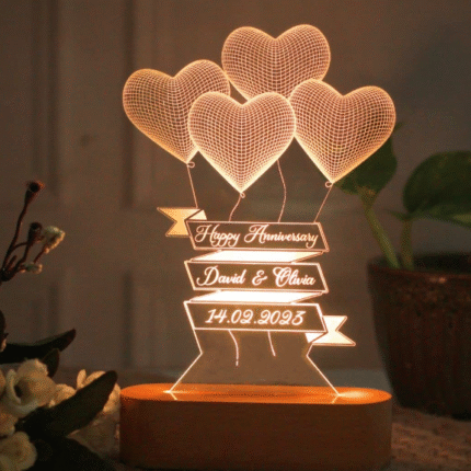 Personalized birthday gift lamp with engraved name and custom message – romantic LED light for anniversary or birthday celebration