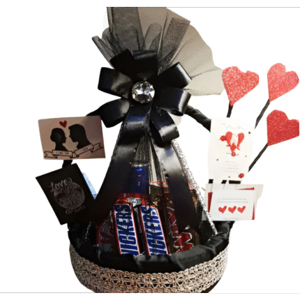 Luxury gift basket with chocolates, candles, and personalized items – elegant curated hamper for all occasions