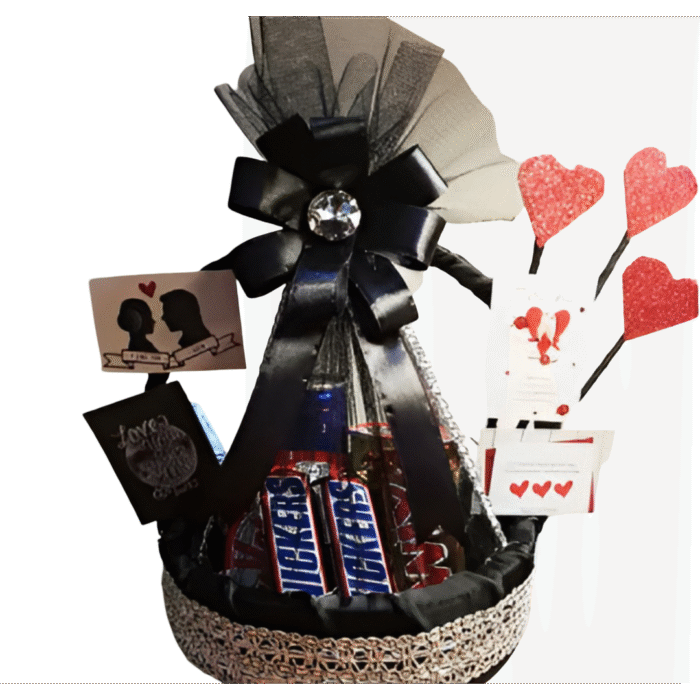 Luxury gift basket with chocolates, candles, and personalized items – elegant curated hamper for all occasions