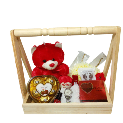 Luxury gift basket with chocolates, candles, and personalized items – elegant curated hamper for all occasions
