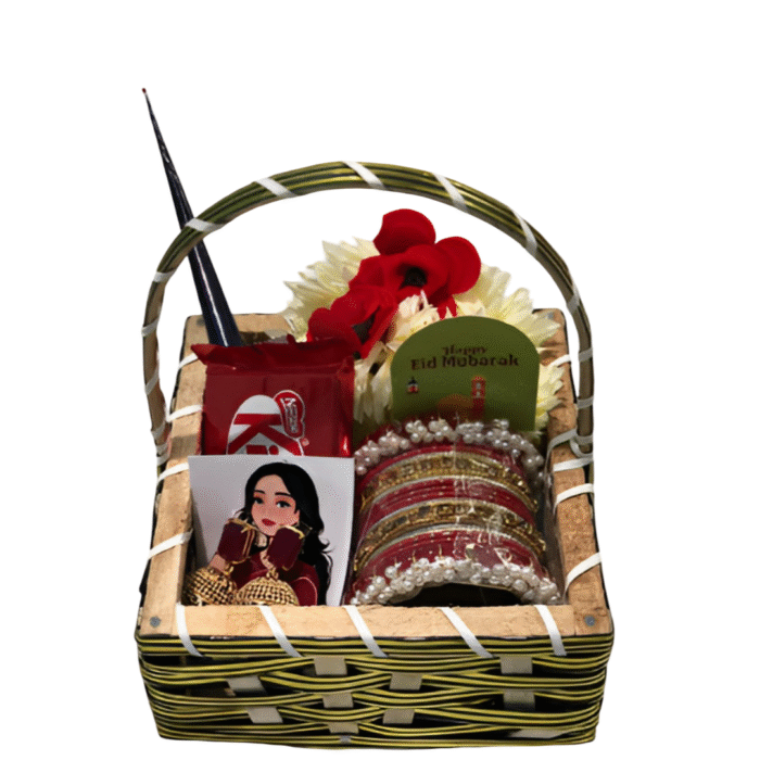 Luxury gift basket with chocolates, candles, and personalized items – elegant curated hamper for all occasions