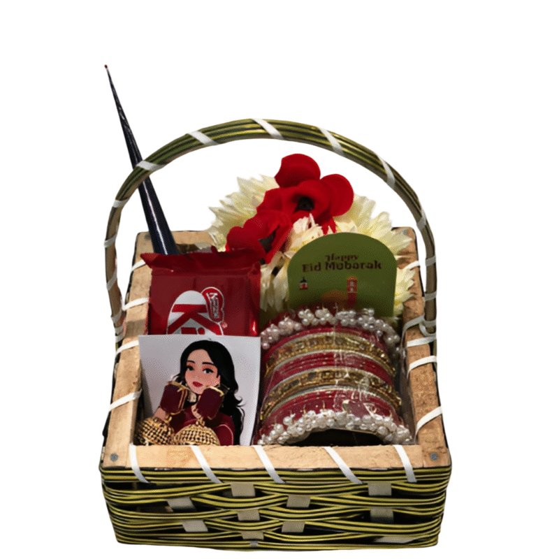Luxury gift basket with chocolates, candles, and personalized items – elegant curated hamper for all occasions