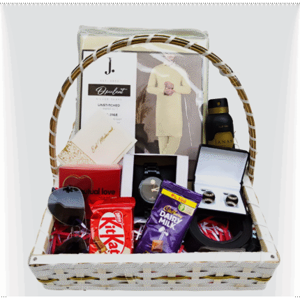 Premium gift basket with sweets, candles, and custom items – stylish hamper for any celebration or event