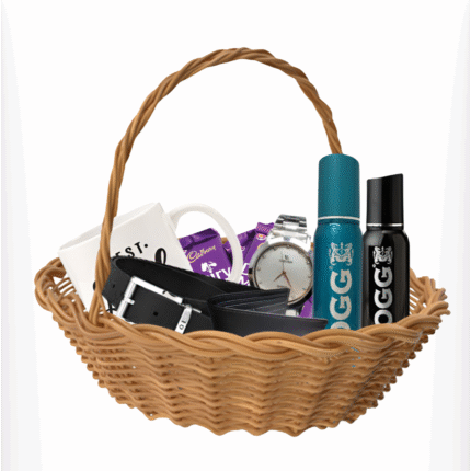 Luxury gift basket with chocolates, candles, and personalized items – elegant curated hamper for all occasions