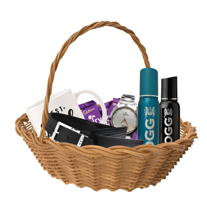 Luxury gift basket with chocolates, candles, and personalized items – elegant curated hamper for all occasions
