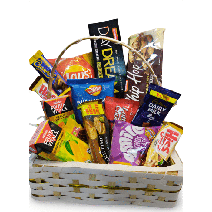 Luxury gift basket with chocolates, candles, and personalized items – elegant curated hamper for all occasions