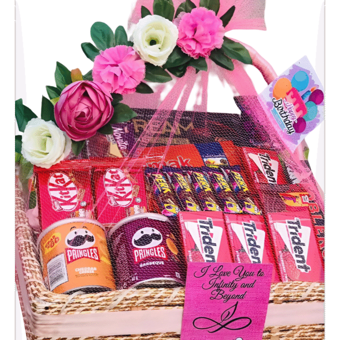 Premium gift basket with sweets, candles, and custom items – stylish hamper for any celebration or event