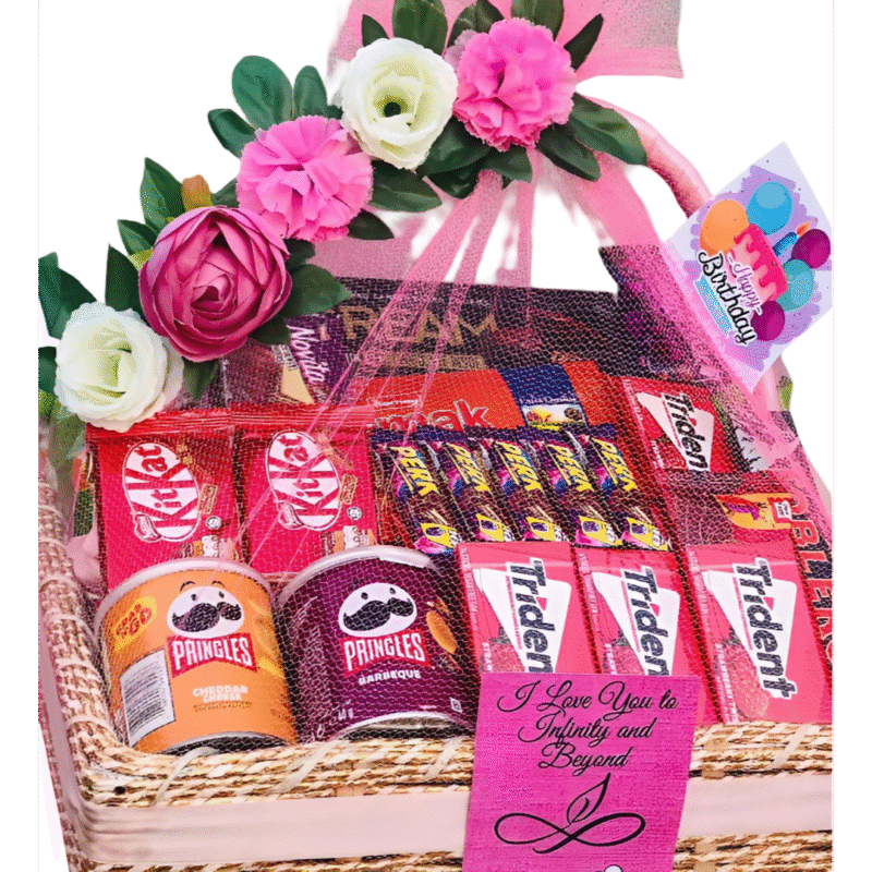 Premium gift basket with sweets, candles, and custom items – stylish hamper for any celebration or event