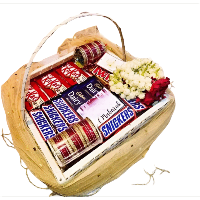 Premium gift basket with sweets, candles, and custom items – stylish hamper for any celebration or event