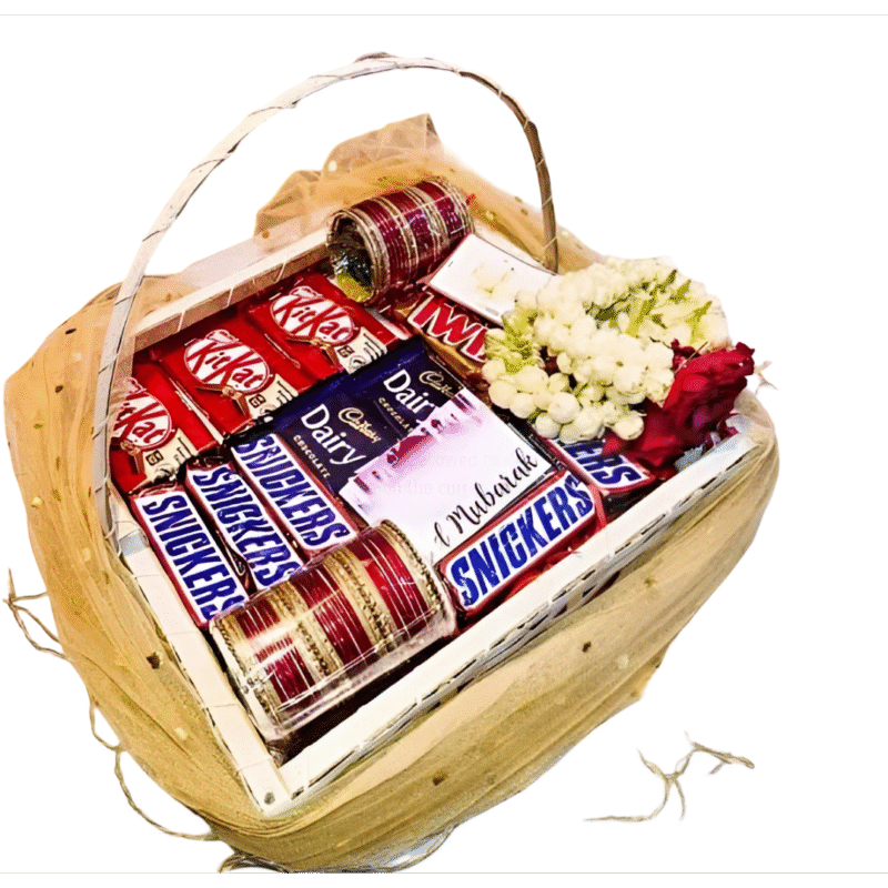 Premium gift basket with sweets, candles, and custom items – stylish hamper for any celebration or event