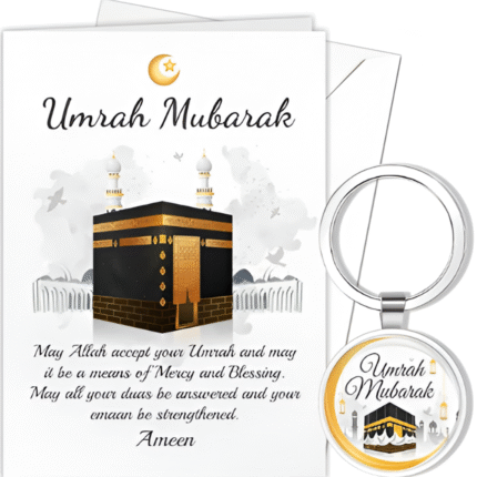 Islamic Hajj and Umrah gift set with prayer beads, customized items, and Islamic essentials – perfect spiritual gift for returning pilgrims