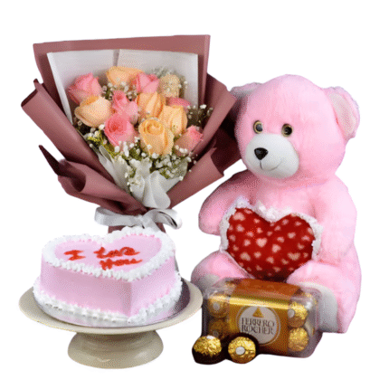 Valentine’s gift box with personalized mug, chocolates, keychain, and romantic accessories – perfect love gift for couples