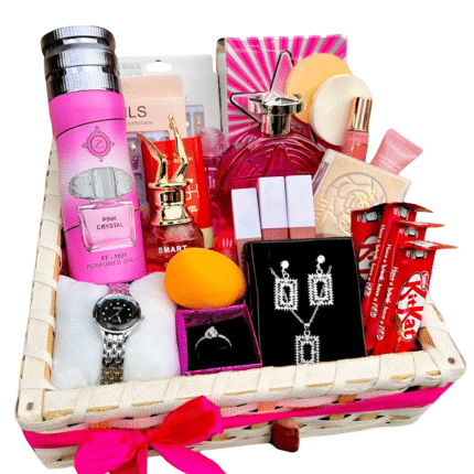 Valentine’s gift box with personalized mug, chocolates, keychain, and romantic accessories – perfect love gift for couples