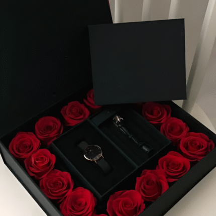 Romantic Valentine’s gift box featuring custom mug, chocolates, and love-themed accessories – ideal gift for him or her