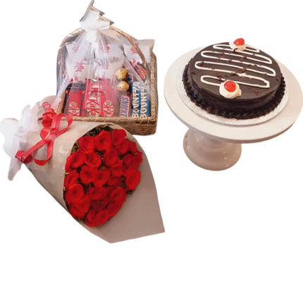 Romantic Valentine’s gift box featuring custom mug, chocolates, and love-themed accessories – ideal gift for him or her