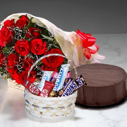 Valentine’s gift box with personalized mug, chocolates, keychain, and romantic accessories – perfect love gift for couples