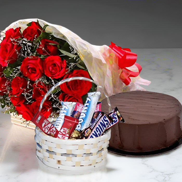 Valentine’s gift box with personalized mug, chocolates, keychain, and romantic accessories – perfect love gift for couples